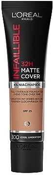 L'Oréal Paris Fondotinta Infaillible 32H Matte Cover, Make-Up dal Finish Matte Copertura Totale sulla Pelle, 300 Ambre, 30 ml