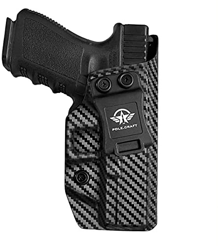 POLE.CRAFT Carbon Fiber IWB Kydex Holster for Glock 19 19X 25 44 45 (Gen 1-5) & Glock 23 32 (Gen 3-4) Pistol - Inside Waistband Concealed Carry Holster (Black, Right)