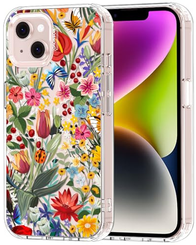 MOSNOVO Case for iPhone 13/14, [Buffertech 6.6ft Military-Grade Drop Protection] [Anti Peel Off Tech] Clear TPU Bumper Phone Case Cover Design - In The Garden