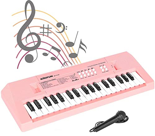 BAKAJI Tastiera Elettronica per Bambini con Microfono, Pianoforte Elettronico a 37 Tasti Giocattolo, Pianola Musicale Gioco Educativo Multifunzione, Colore Rosa, Perfetta Idea Regalo