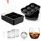 2-Set Eiswürfelform Silikon mit Deckel Eiswürfel Form Eiswürfelbehälter Kugel Große Eiswürfelform Eiswürfelformen mit Trichter für Whisky Cocktails Schokolade,Bpa Frei, Schwarz