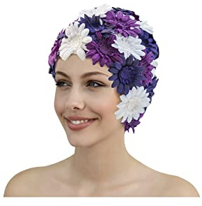 Fashy Gorro de natación de Tela con Flores, Nailon, Color Morado 3454