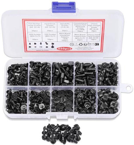 JIZZU 450 Stk Computer Schrauben Set, PC Schrauben sortierten Set, Computerschrauben Abstandshalter Kit, für Personal PC Gehäuse, Mainbord, Lüfter, Festplatten, CD-ROM, Schraubenset
