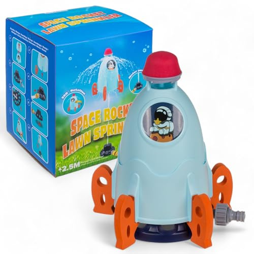 MIJOMA Giocattolo acquatico con razzo spaziale volante, divertimento e raffreddamento per bambini, irrigatore per prato con razzo da 33 cm, facile da installare, razzo ad acqua per il massimo piacere