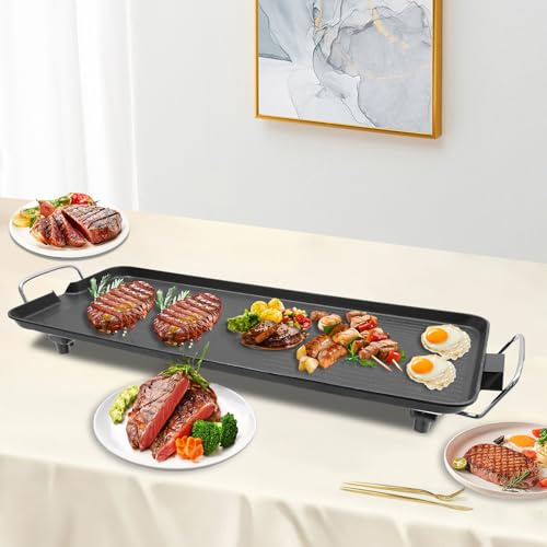 Elektrisk bordsgrill 1 500 W, elektrisk plancha med non-stick-beläggning, teppanyaki-grillplatta, elektrisk grillplatta, grillgrillgrill, lättgrill, extra stor grillyta