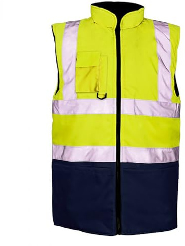 Hi Vis Body Warmer – High Visibility Fleece-Lined Reversible Gilet, Waterproof Reflective Safety Vest for Workwear, Security, and Construction – Warm & Insulated Sleeveless Jacket (Yellow/Navy XL)