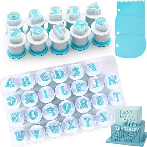 39PCS Alphabet Cookie Cutter, Biscuits Embosser Baking Mold A-Z& 1-10, Fondant Cake Decorating Cutter with Scraper for Baking Pie Wedding Birthday Christmas Party Cake Decoration