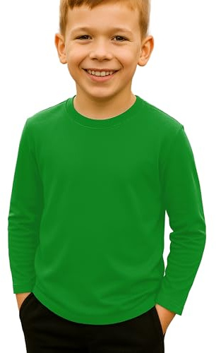 Re Tech UK - Kids Long Sleeve T Shirt for Boys and Girls | Lightweight Crewneck Tee for Layering or Everyday Wear | Plain, Stretchy, Soft Touch Top for School, Play or Lounging (Jade Green, 11-12)