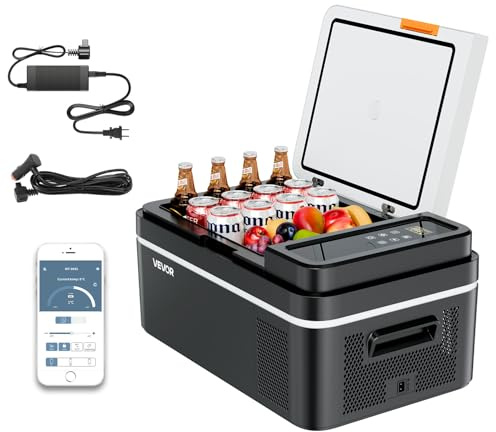 VEVOR Nevera Portátil para Coche 12/24 V CC 100-240 V CA con Compresor, Control de Temperatura de -20 °C a 20 °C, con Aplicación, Congelador de 20 L para Autocaravanas, Camping, Barcos, Pesca