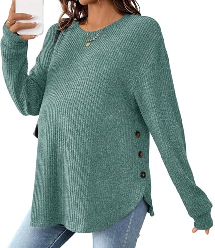 MARCBUSE Comodo Pullover Premaman Tessuto Morbido Casual Inverno Gravidanza Top Shirt Traspirante Girocollo Design Poliestere Spandex Pullover Premaman, Verde, L