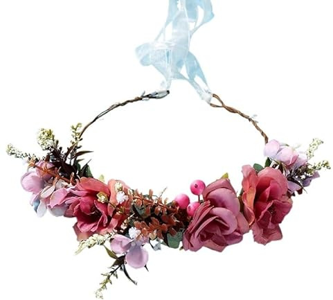 Hårband med konstgjord blomsterkrans Multicolor konstgjorda blommor krona pannband for kvinnor bröllop brud(Color4)