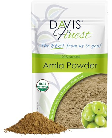 Polvo orgánico de amla Davis Finest, 100 g, ayurvédico, para el crecimiento del cabello, fortalecedor, espesante, voluminizador, acondicionador profundo, antiencrespamiento, brillo del cabello