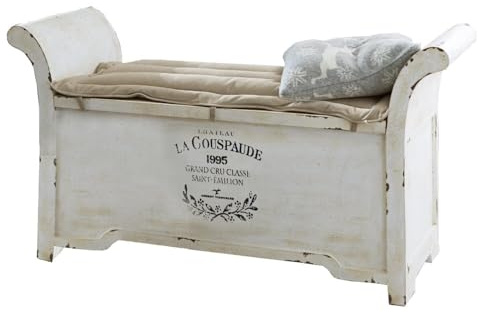 Loberon Bank Andance - Sitzbank inkl. Verstecktem Stauraum im Shabby-Chic - aus Massivem Mangoholz - mit Canvas-Kissen - 63cm x 120cm x 42cm, antikweiß
