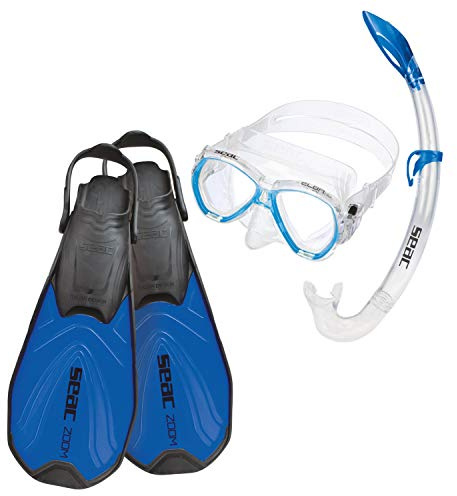 SEAC Jungen Set Zoom Schnorchelset Taucherbrille Mit Schnorchel Und Flossen, blau, 36-38