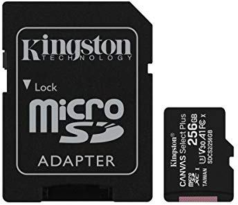 Kingston 256GB microSDHC Canvas Select Plus 100MB/s Read A1 Class 10 UHS-I Memory Card + Adapter with Frustration Free Packaging (SDCS2/256GBET)