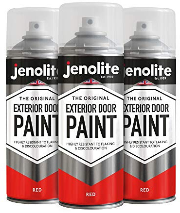 JENOLITE Exterior Door Paint Aerosol | RED | Multi Surface | Metal & Wood Doors, Garage Doors & Windows | 3 x 400ml | RAL 3020