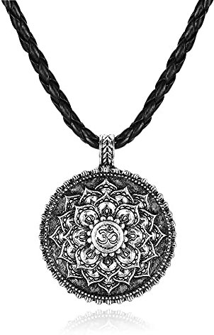 Zysta Blume des Lebens Anhänger OM Kette Mandala Lotusblume Lebensblume Lederkette Wikinger Schmuck Amulett für Damen Herren (Lebensblume)