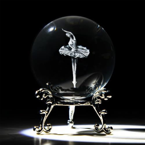 HDCRYSTALGIFTS Pisapapeles con bola de cristal grabada con láser en 3D, elegante bailarina de ballet, esfera de cristal, decoración para el hogar (60 mm, 2.4 pulgadas)