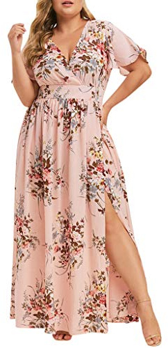 Festliga klänningar för kvinnor stora storlekar, chiffongklänning för mulliga kvinnor A-linje klänning sommar kortärmad blommig klänning lång festklänning boho maxiklänning midiklänning sommarklänning