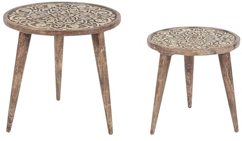 Beliani Lot de 2 Tables d'Appoint Rondes Décoratives en Bois de Manguier Marron Ranja