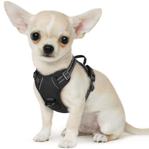 Eagloo Dog Harness Small Dog, Adjustable Soft Padded Pet Vest, Front Clip No Pull Pet Walking Harness, Reflective No-Choke Breathable Puppy Vest with Easy Control Handle, Black, XS