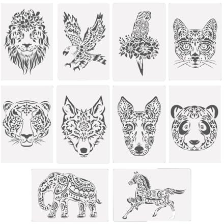 VIVIIHOO Schablonen zum Malen – Wiederverwendbare Tiere Malschablonen, Waschbare Schablone Set für Scrapbooking DIY, 10