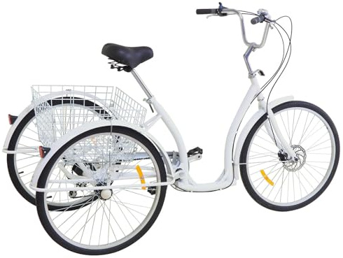 YNAADYH Tricycle pour adultes 26 pouces Tricycle pour adultes 6 vitesses Seniors 3 roues avec panier de courses