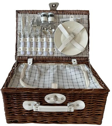 HTI living Picknickkorb für 2 Personen Finie Braun Weidenkorb mit Geschirr und Kühlfach