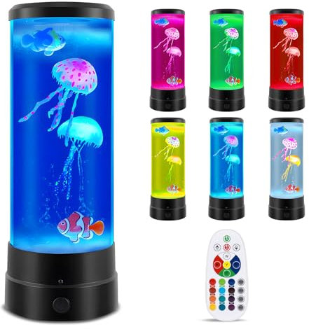 LED Fantasy Quallen Lavalampe, Ambesty LED Quallen Lampe Lavalampen 17 Farben, Runde echte Quallen Aquarium Lampe, Zuhause Stimmungslicht Dekoration mit Fernsteuerung, für Weihnachten Geschenke Kinder