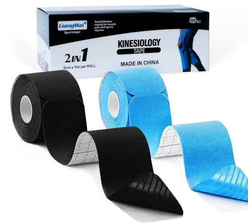 LiangMai Nastro Kinesiologico Pretagliat 2 Rotoli 5 m x 5,0 cm Tape Kinesiologico Precut, kinesio tape Muscolare Cerotto (25 cm x 5 cm ciascuno) 40 Strisce Nastro professionale Fisioterapia Sportivo