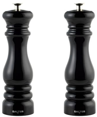 Salter Chester Pepper Mills – Set of 2 Classic Black Spice Mill, Ceramic Grind, Adjustable Coarseness, Fine to Coarse, Refillable, Manual Salt Shakers for Cooking, Extra Cap Included, COMBO-9410