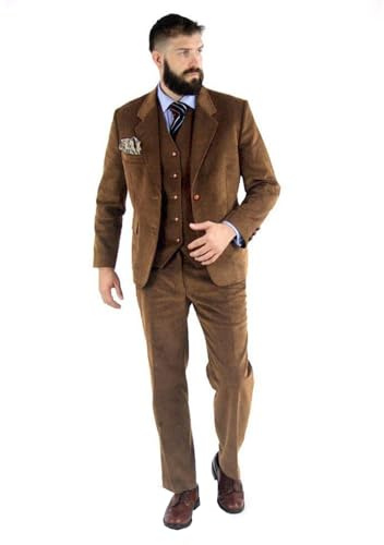 Lacoac Hombre Tres Piezas Traje de Pana de un Solo Pecho botón Chaqueta Chaleco Pantalones Conjunto de Fiesta Prom Boda