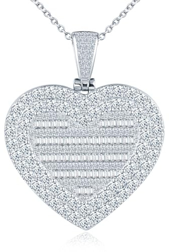 MICMIF Argento 925 Collana Donna Foto Medaglione Zirconi Cuore Ciondolo Portafoto Personalizzata, Collana Locket Brillante Apribile per 1 Foto, Catena 45+5cm Gioielli per Fidanzata Mamma