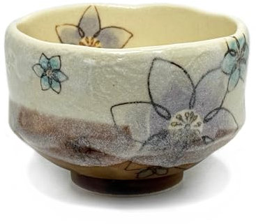 aquanaut Mino Ware Matcha-Schale, Chawan Clematis, Durchmesser 9 cm, hergestellt in Japan