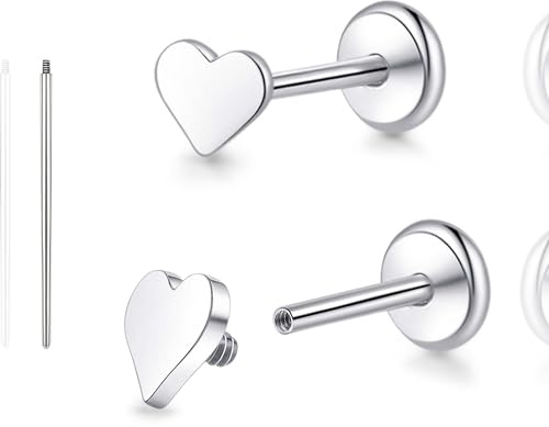 limerencia 18G Pure Titanium Body Piercing Jewelry, G23 Hypoallergenic Flat Back Internally Threaded Tragus Helix Cartilage Conch Medusa Lip Labret Piercing Stud Earrings for Women Men