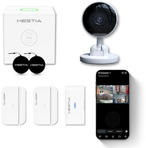 Hestia Smart Home Security Kit with Compact Camera, Door Windows Alarm Sensor, Smart Cube Hub with App No Monthly Subscription Fee