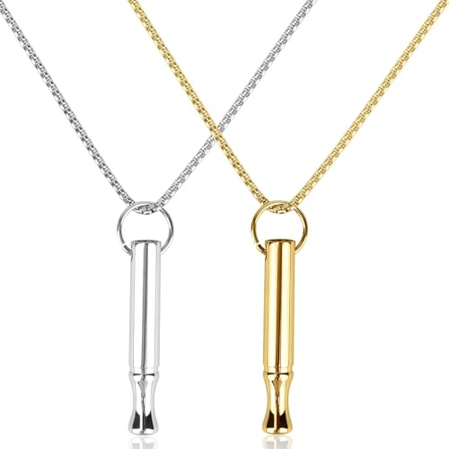 Mikovivi 2 Pièces Collier de Respiration de Pleine Conscience, Collier Pendentif Amusant en Acier Titane Breathlink Respiration Profonde pour Femmes et Hommes (Argent, Or)