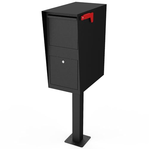 Package Mailbox with Lock, Large Post-Mount Locking Mailboxes for Outdoor Use, Heavy-Duty Steel Curbside Security Mailbox with Post and Base Plate, Weatherproof Mail Box for Residential Deliveries
