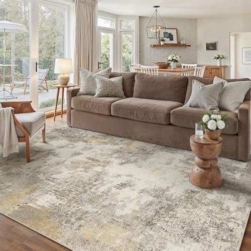 PureCozy Area Rug Modern Abstract Rugs Living Room Large 160x230cm Non-Slip Brown Carpet Lightweight Short Pile Washable Floor Rug for Bedroom Dining Room Nursery Lounge Home Office Decor