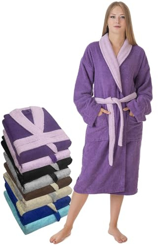 LEBENGOOD Albornoz Mujer 100% Algodón Rizo Americano 450 gsm - Bata de Baño para Ducha, Suave, Absorbente, Unisex, OEKO-TEX® (BicMuj Purpura, M)