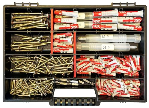 Frackmann Schrauben- & Dübelset 240 Teile – Sortimentskoffer inkl. original fischer DuoPower Dübel, Torx Schrauben, 6 Bits & 4 SDS-Bohrer – Größen 5x25–10x50 mm – Befestigungsset für Heimwerker