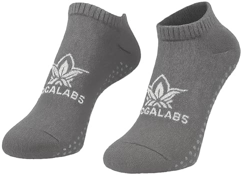 YOGALABS® - 1 Paar Rutschfeste Yoga-Socken Grau 88% Baumwolle mit 100 Anti-Rutsch Silikon Noppen - Yogasocken & Pilates-Socken rutschfest mit Grip - Damen & Herren Baumwolle-Socken (Gr. 39-42)