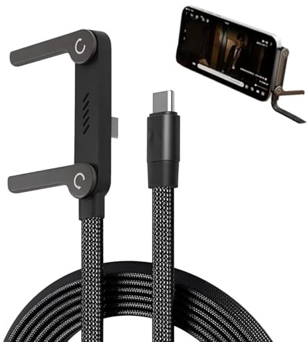 Cable Cargador con Soporte Invisible 2 en 1, Cable de Carga rápida de 240 W para teléfono Integrado, Cable Trenzado Tipo C de 1,5 m con Soporte Plegable para Smartphones/tabletas