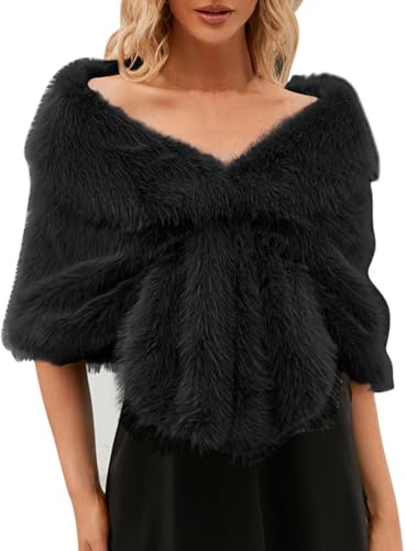Générique Châle Étole en Fausse Fourrure Cape de Femme Hiver Poncho Châle Femme Écharpe Cape Épaissie Chic et Elegant Boléro Fourrure Sur Robe de Soirée Mariée Demoiselle d'honneur Cérémonie Fête