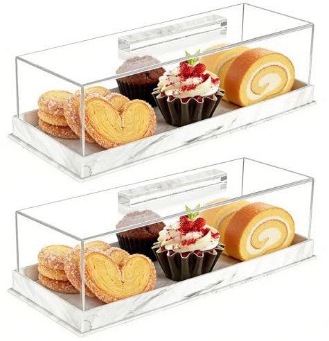 Bandeja para tartas rectangular de acrílico, soporte para tartas con tapa, vitrina transparente para pastelería, bandeja para servir postres, soporte reutilizable para postres, almacenamiento para