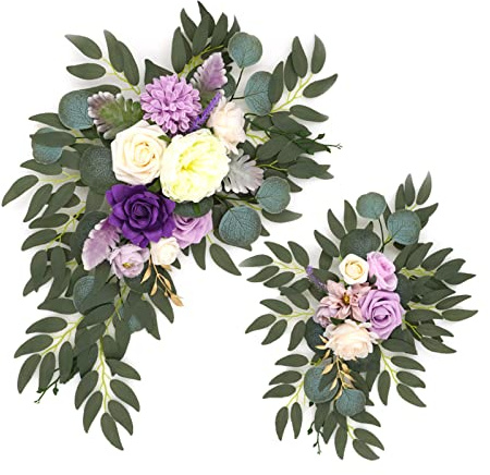 Plyisty Nuziale Artificiale Fiori Elegante Festone Floreale in Seta per la Decorazione dello Sfondo della Cerimonia Fai da Te, 2 Pezzi Ghirlanda di Fiori Nuziali per Il Ricevimento della Sposa e