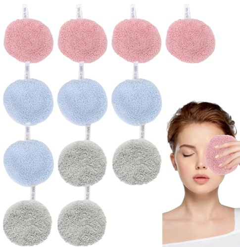 12 almohadillas desmaquillantes lavables, lavadoras para uso diario y de viaje, material de lana de coral suave, reutilizable, portátil, multicolor, para el cuidado facial y eliminación de maquillaje