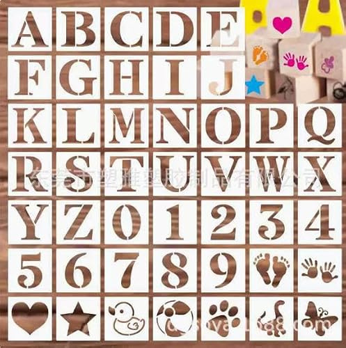 Kemay 3cm Letter and Number Stencils, 45 Pcs Reusable Templates, Interlocking Stencil Kit for Painting on Wood, Wall, Fabric, Rock, Sign, DIY Art Projects