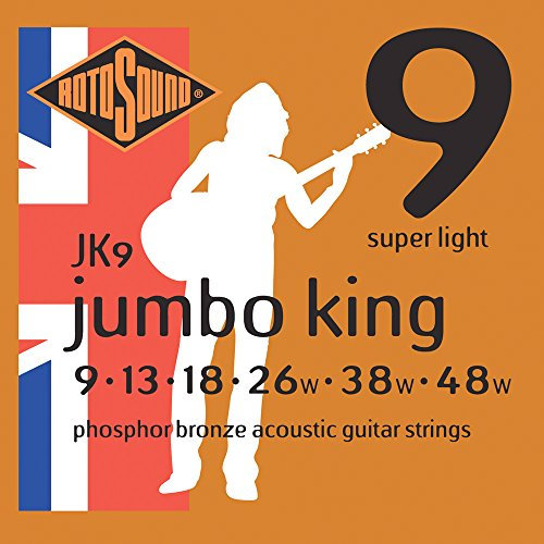 Rotosound Phosphor-Bronze Saiten für Akustikgitarren, Stärke Super Light 9 13 18 26 38 48