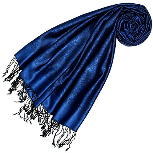 Lorenzo Cana Lyxig damhalsduk Pashmina 70% siden 30% viskos med paisleymönster växelduk 70 cm x 190 cm tvåfärgad halsduk stola damhalsduk mörkblå 78420